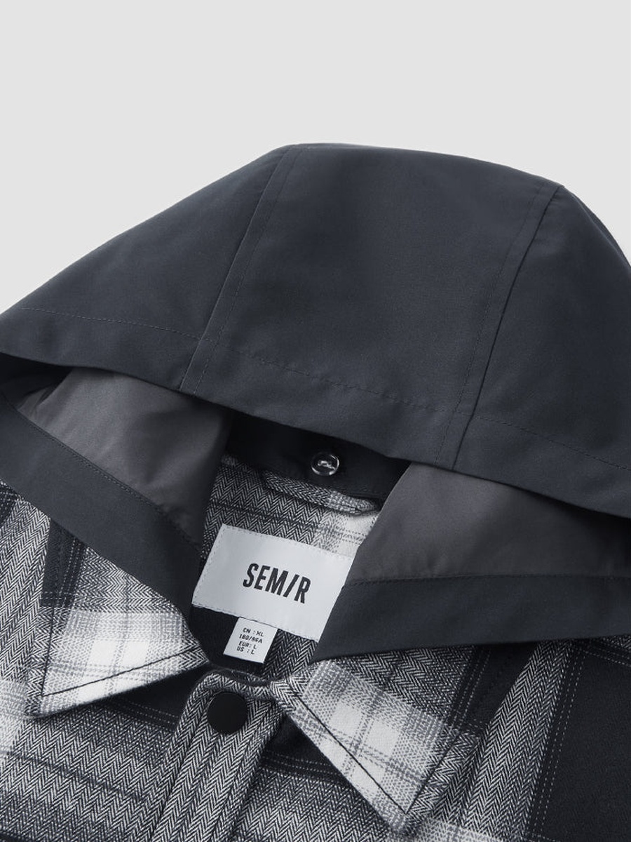Men Plaid Hooded Button Front Jacket