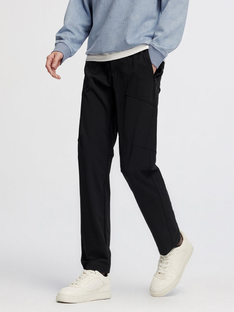 Men Straight Leg Trousers with Elastic Waist