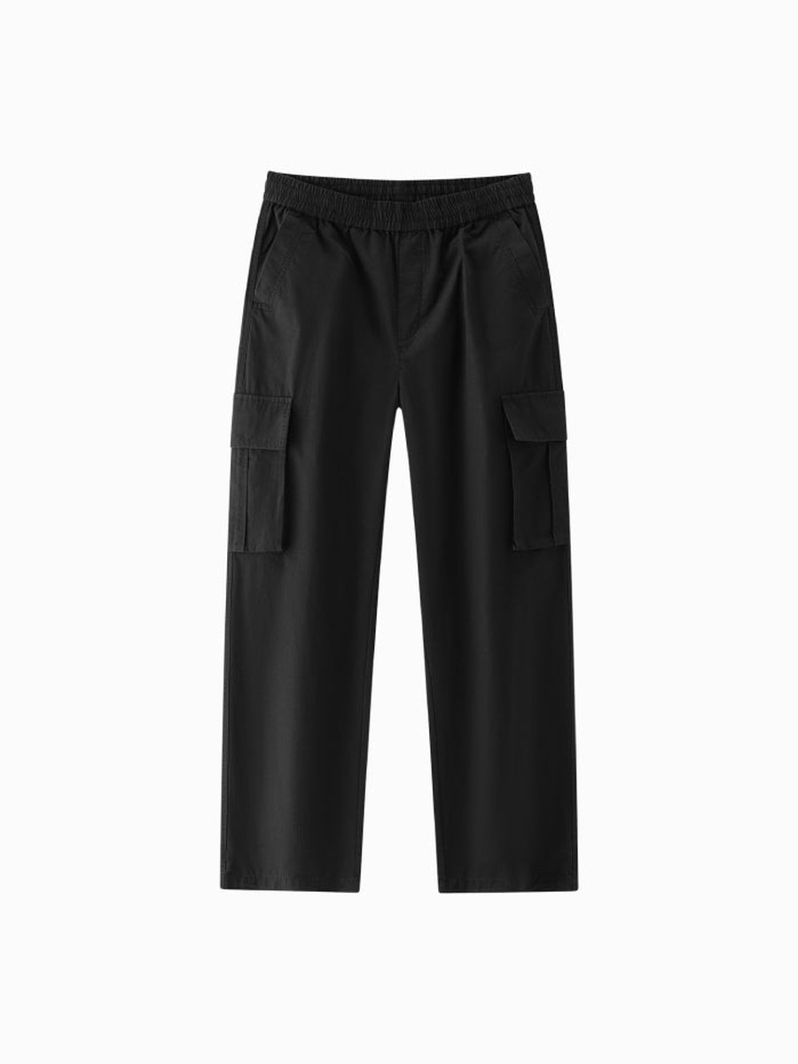 Men Solid Cargo Pants with Elastic Waist