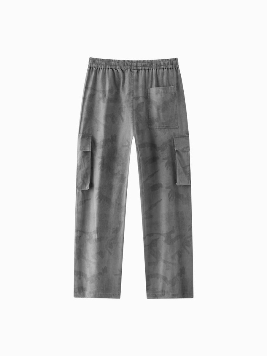 Men Camo Style Cargo Pants with Elastic Waist