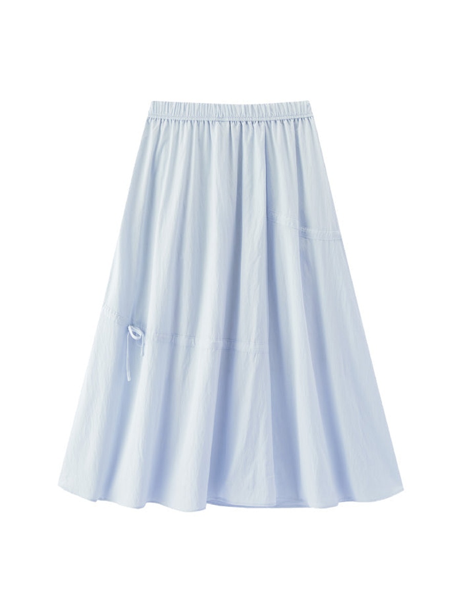 Solid Elastic Waist Midi Skirt