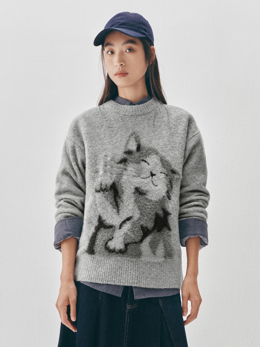 Cat Pattern Knit Sweater