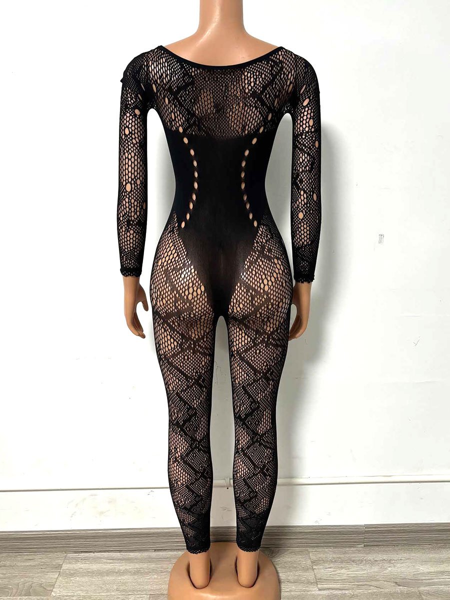 Black Hollowed-Out Lace Jumpsuit