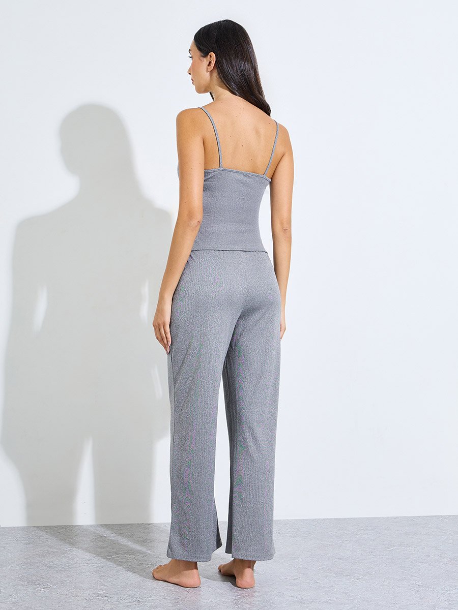 Grey Contrast Lace Detail Cami and Pyjama Set