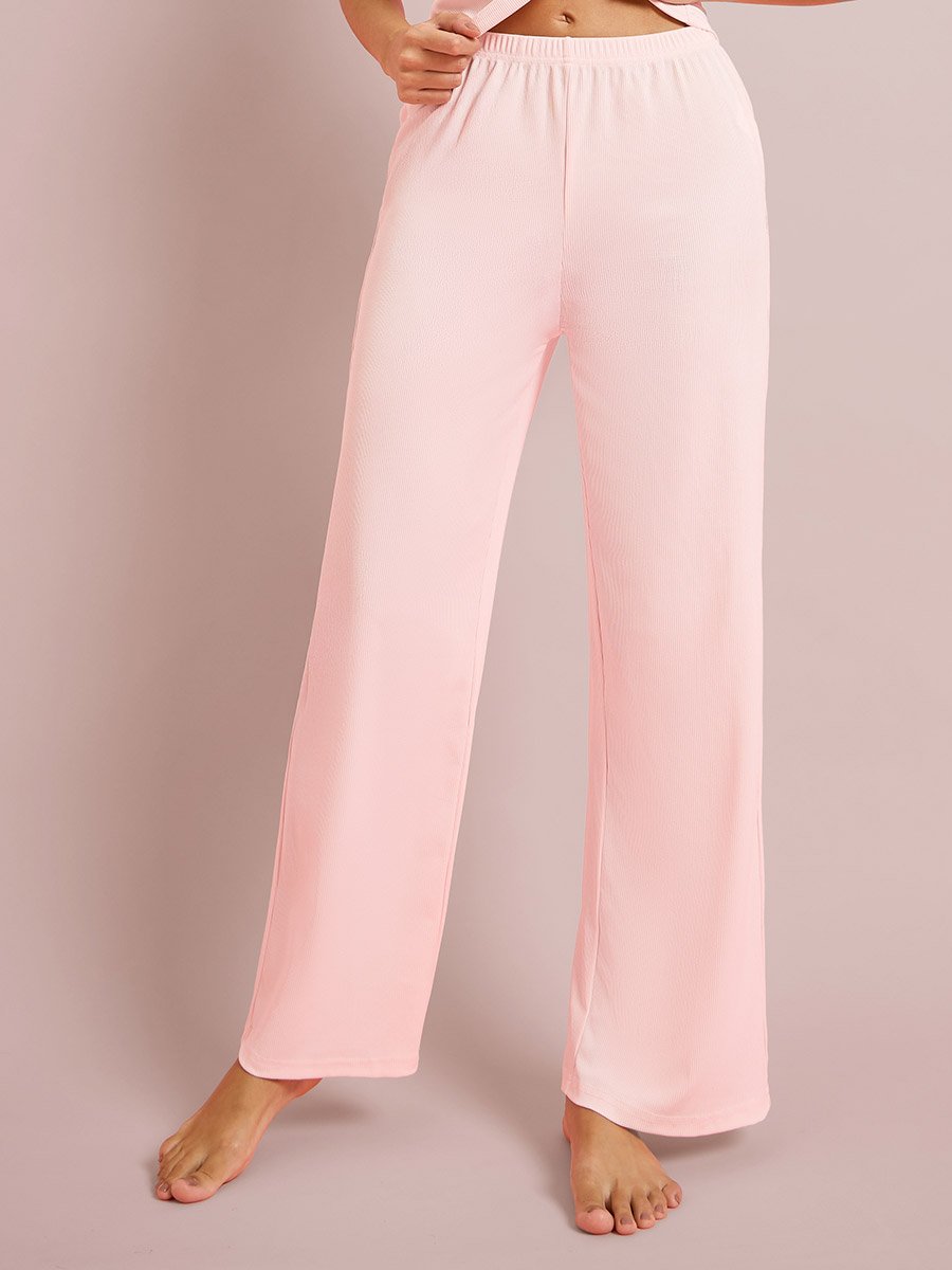 Pink Contrast Lace Detail Cami and Pyjama Set