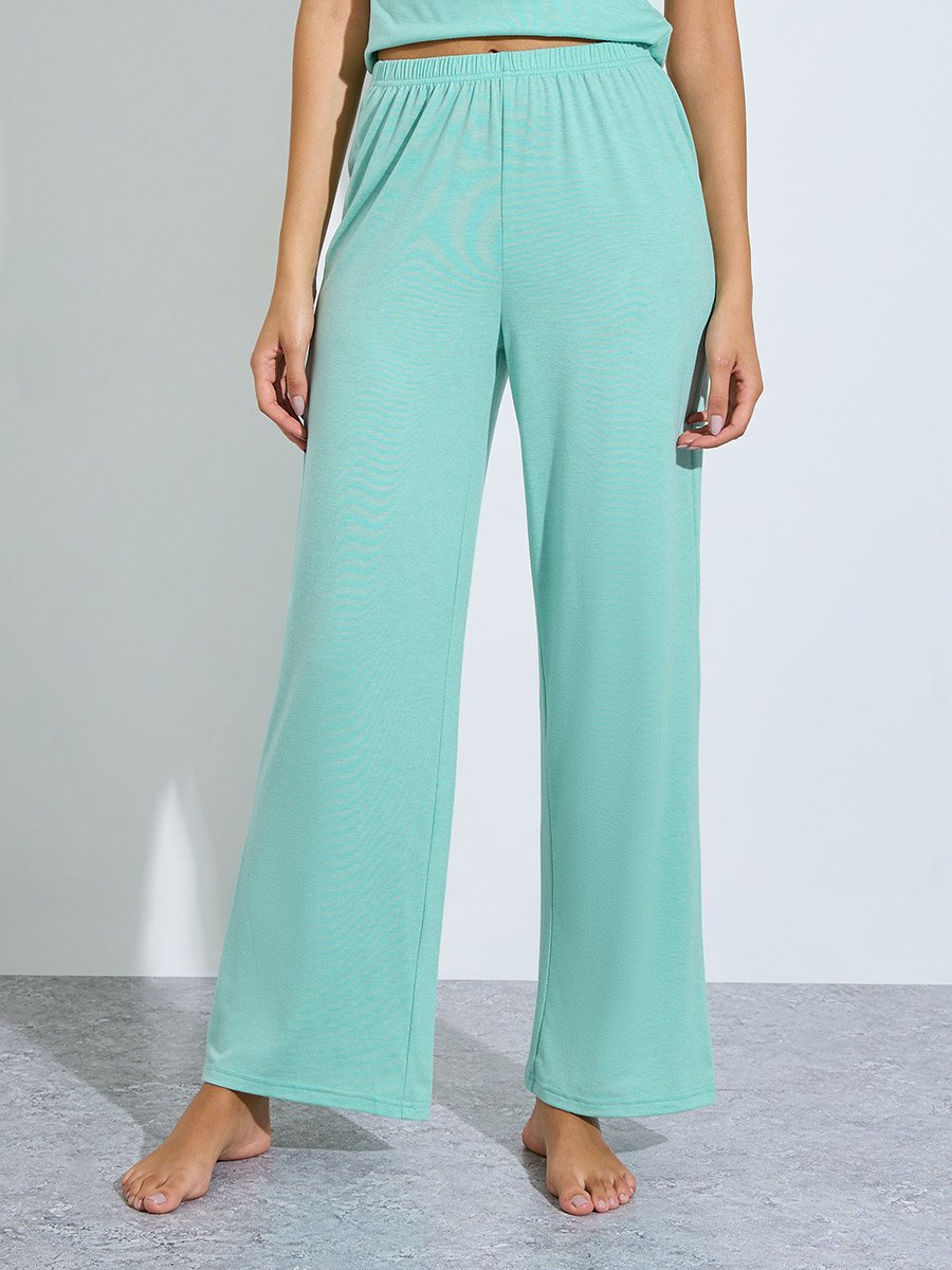 Green Ruched Button Placket Detail T-Shirt and Pyjama Set
