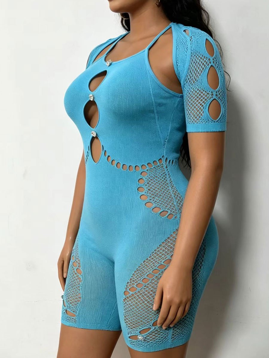 Turquoise Cutout Embellished Romper