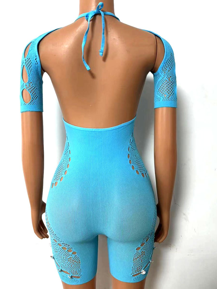 Turquoise Cutout Embellished Romper