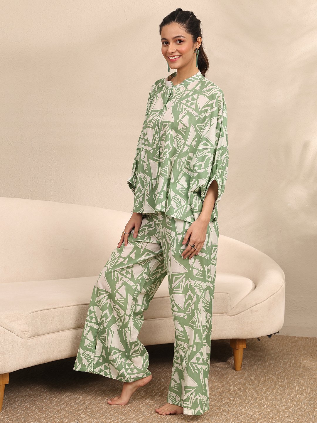 Green All Over Print Shirt and Pants Set