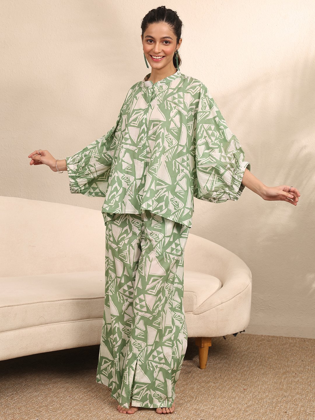 Green All Over Print Shirt and Pants Set
