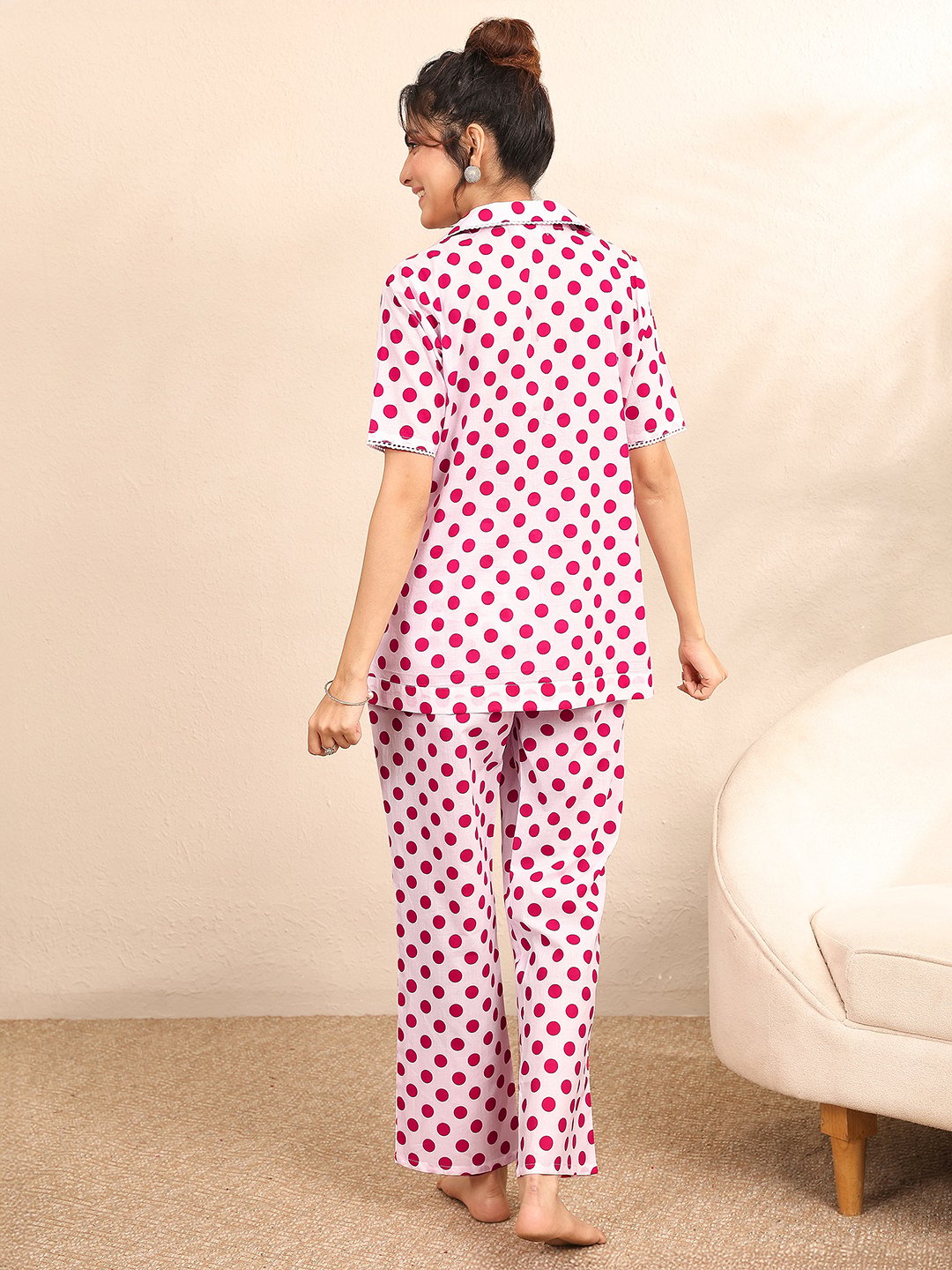Light Pink Polka Dot Print Shirt and Pants Set