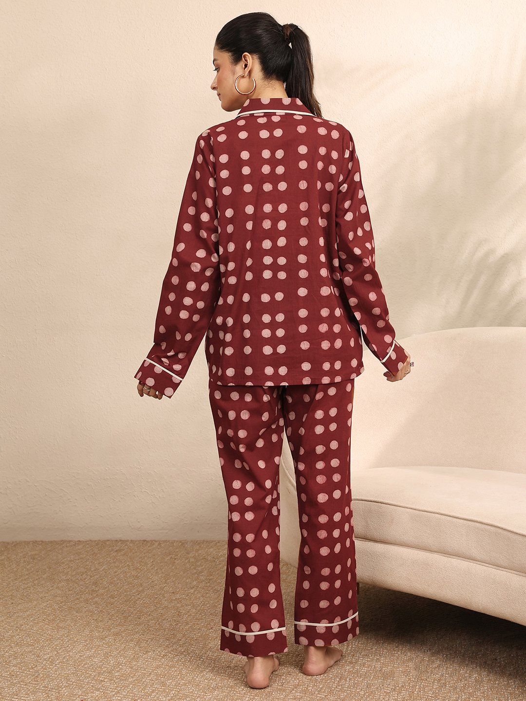 Rust Polka Dot Print Shirt and Pants Set