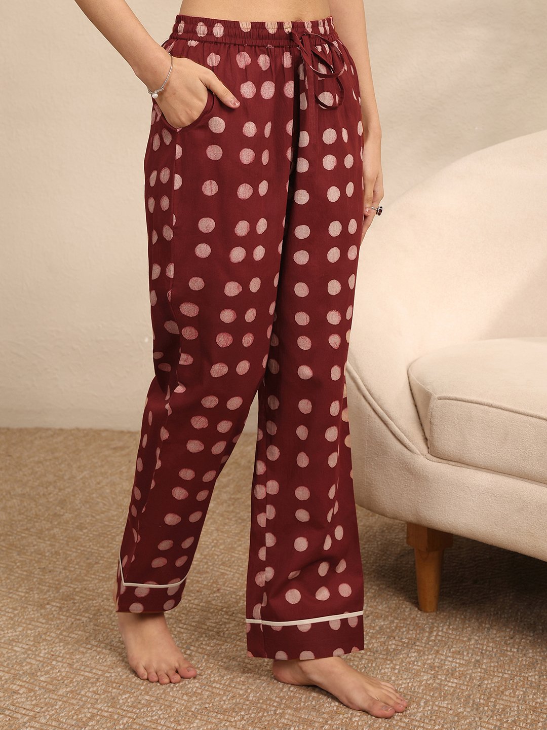 Rust Polka Dot Print Shirt and Pants Set