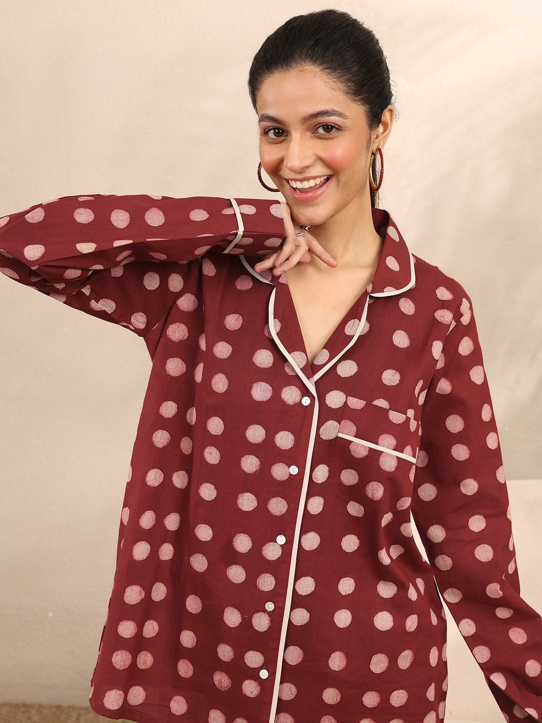 Rust Polka Dot Print Shirt and Pants Set