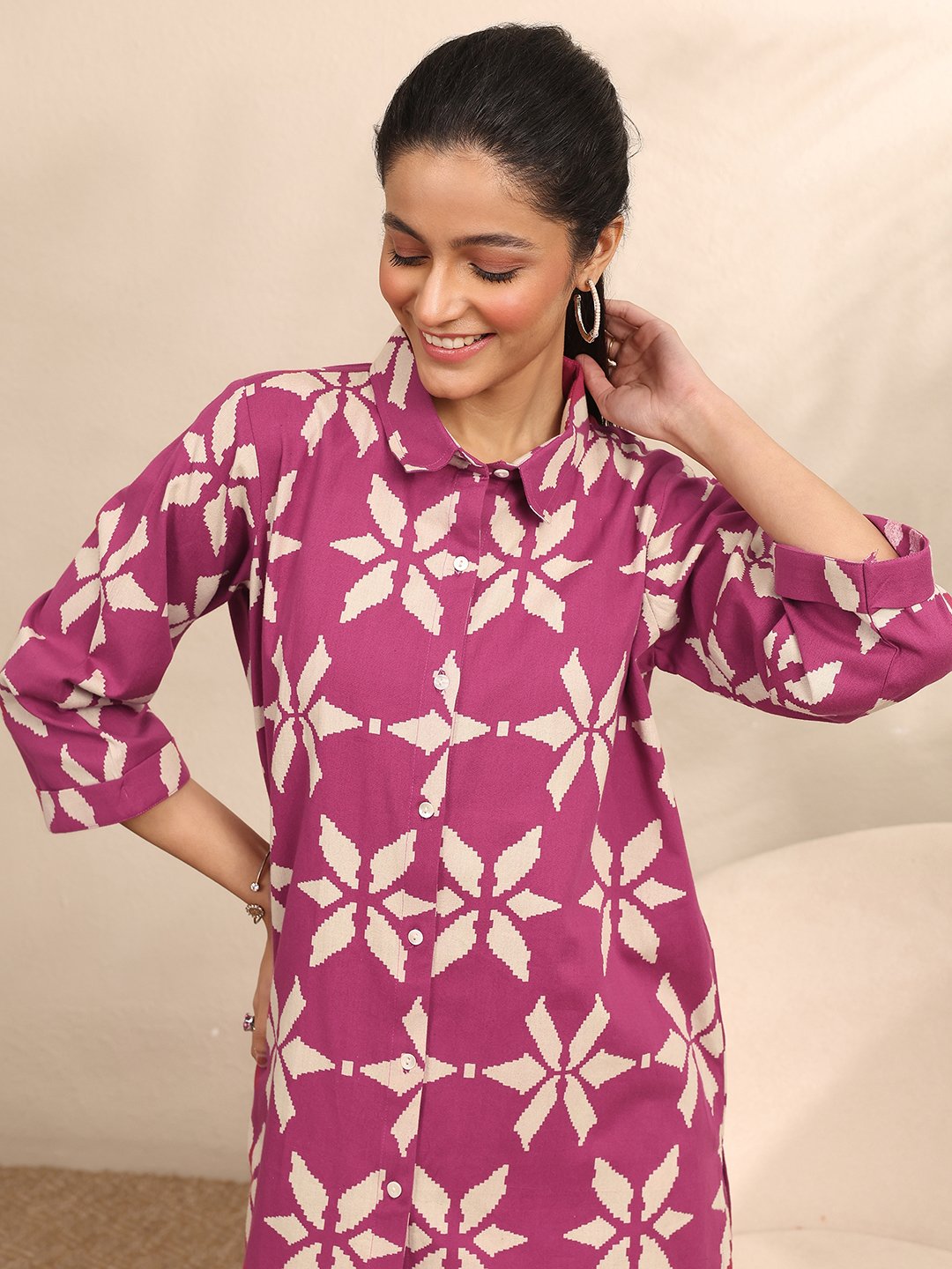 Burgundy Floral Print Shirt and Pants Set