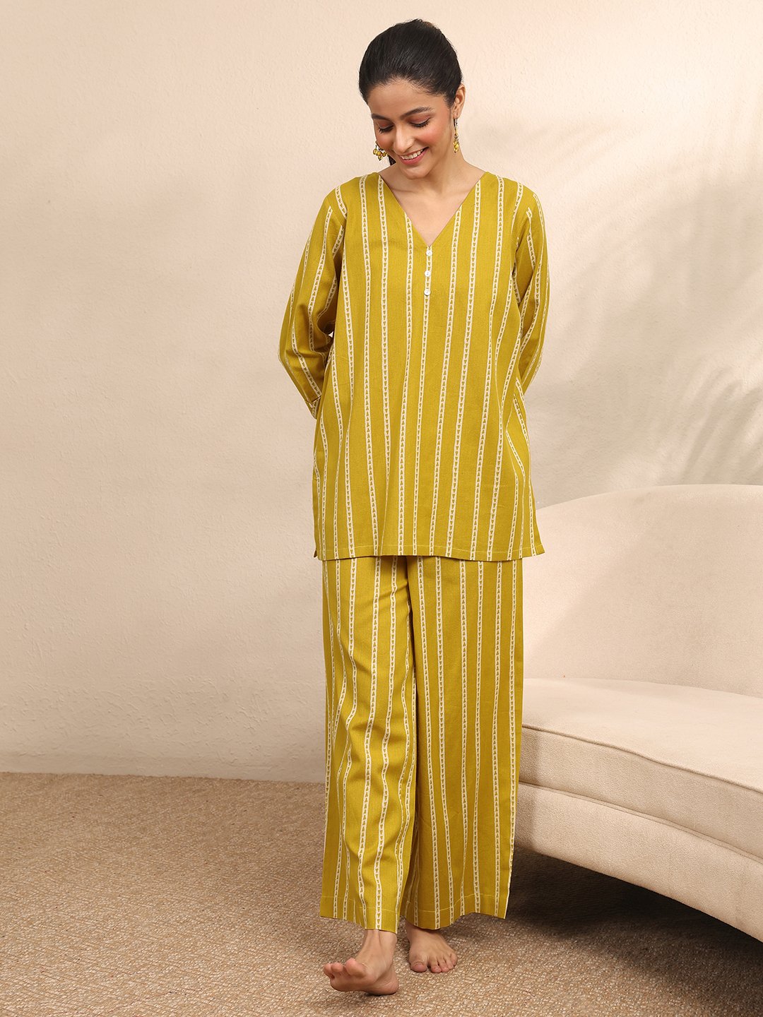 Mustard Striped Kurti and Palazzo Set