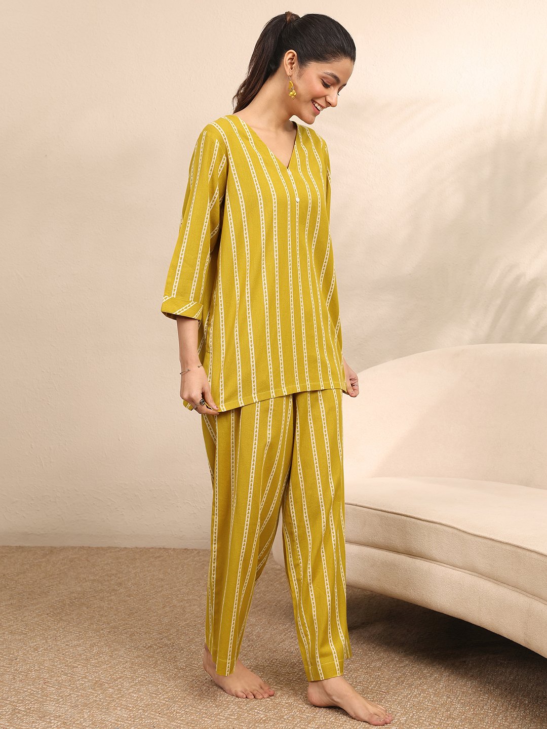 Mustard Striped Kurti and Palazzo Set
