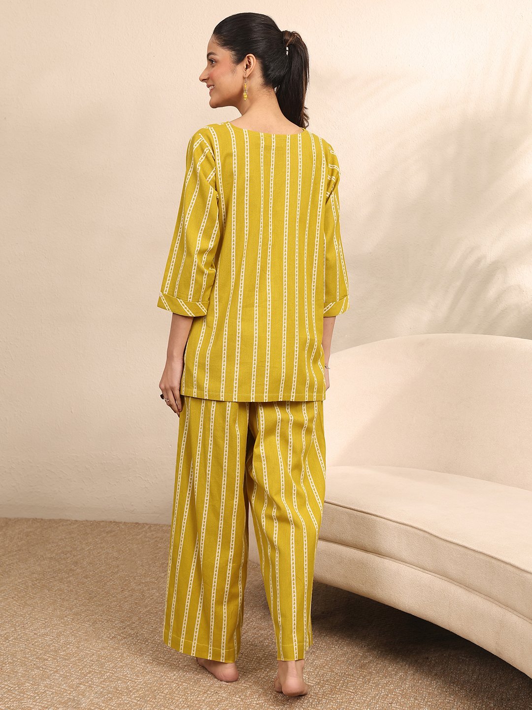 Mustard Striped Kurti and Palazzo Set