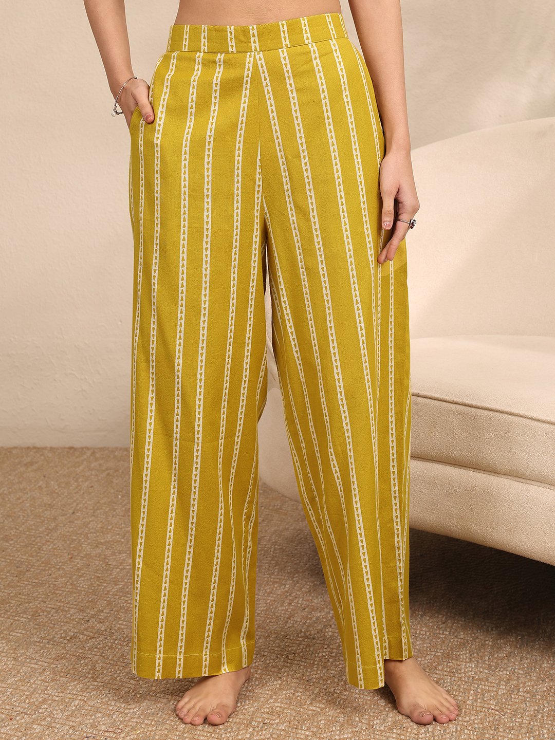Mustard Striped Kurti and Palazzo Set