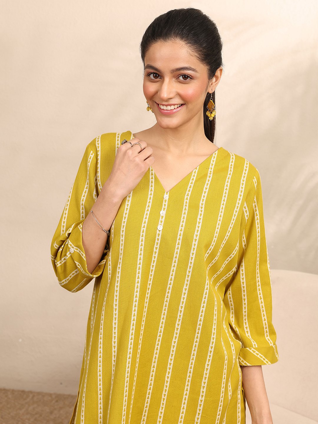 Mustard Striped Kurti and Palazzo Set