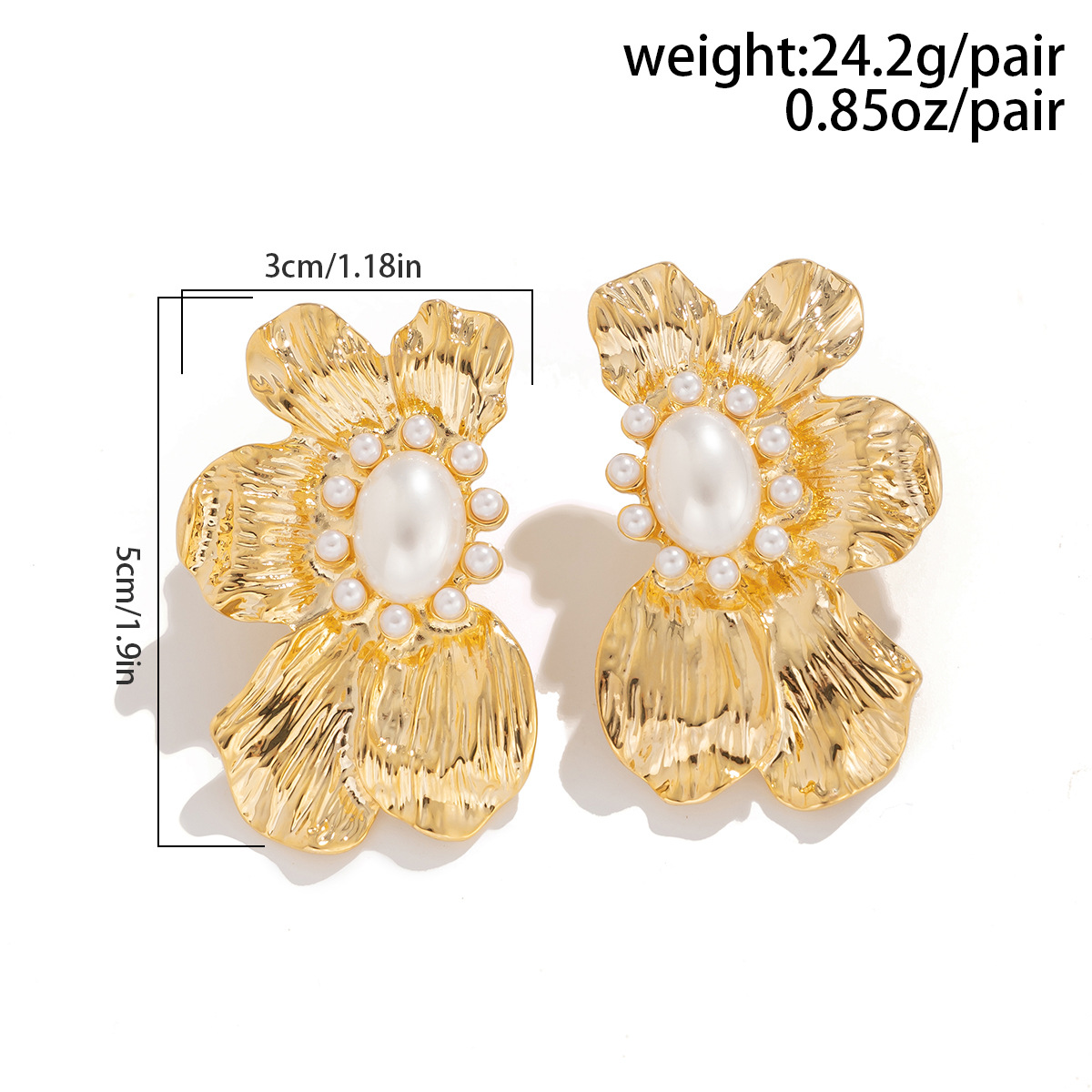 Gold Floral Pearl Dangle Earrings