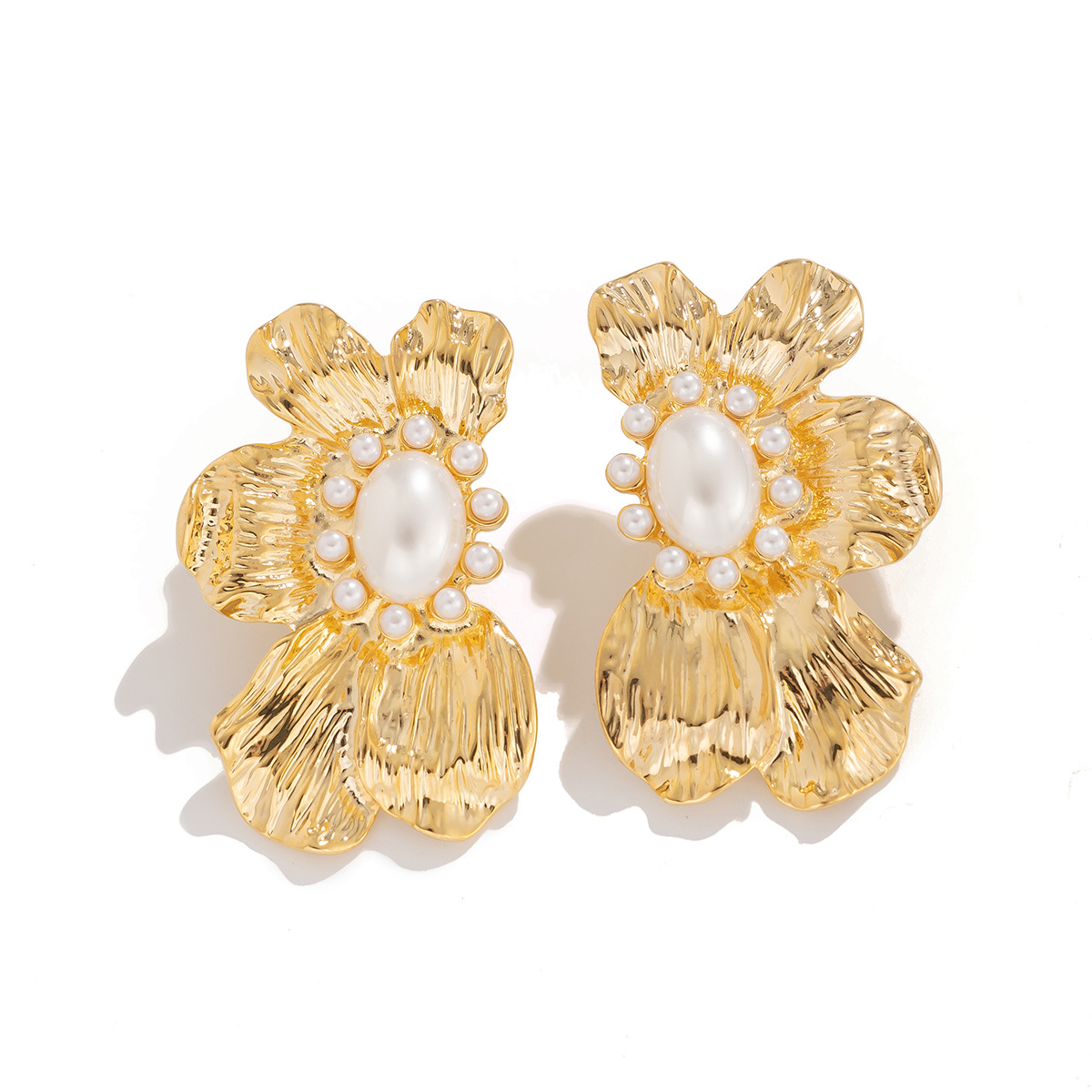 Gold Floral Pearl Dangle Earrings