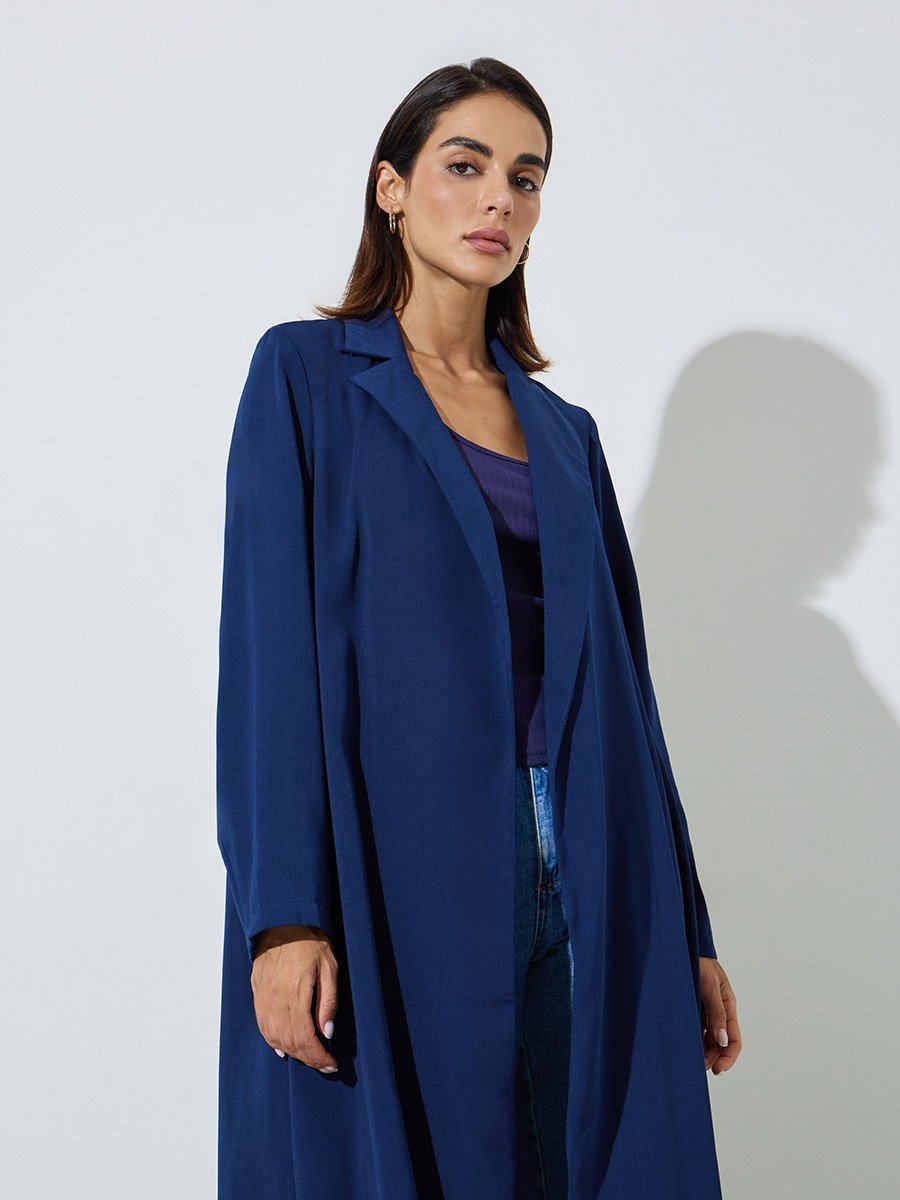 Navy Blue Front Open Abaya with Blazer Collar