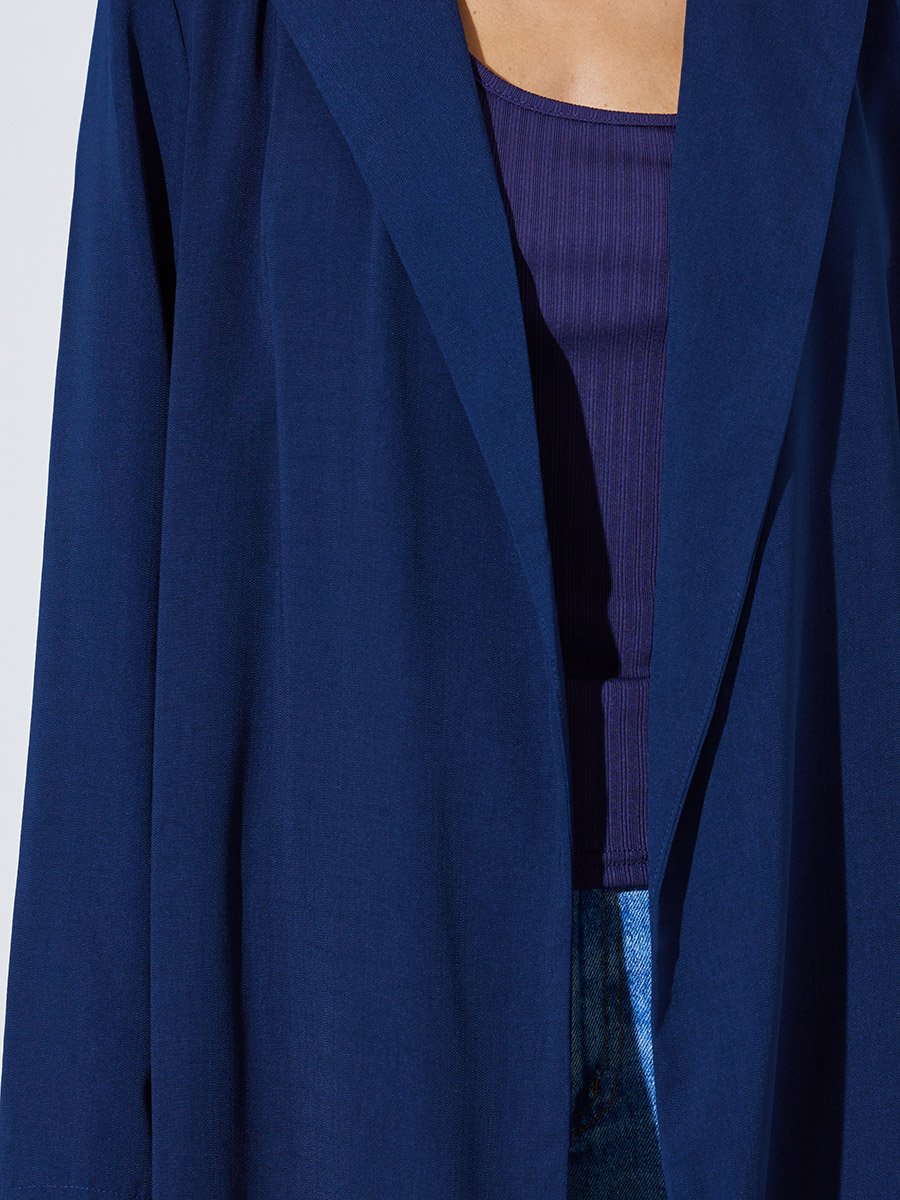Navy Blue Front Open Abaya with Blazer Collar
