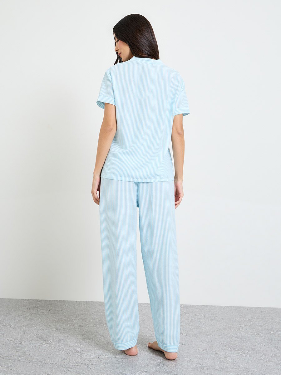 Blue Striped Shirt and Pyjama Set