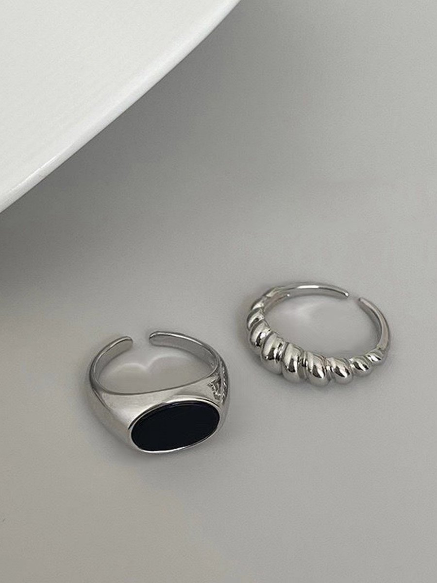 Pack of 2 - Silver Tone Casual Band Rings