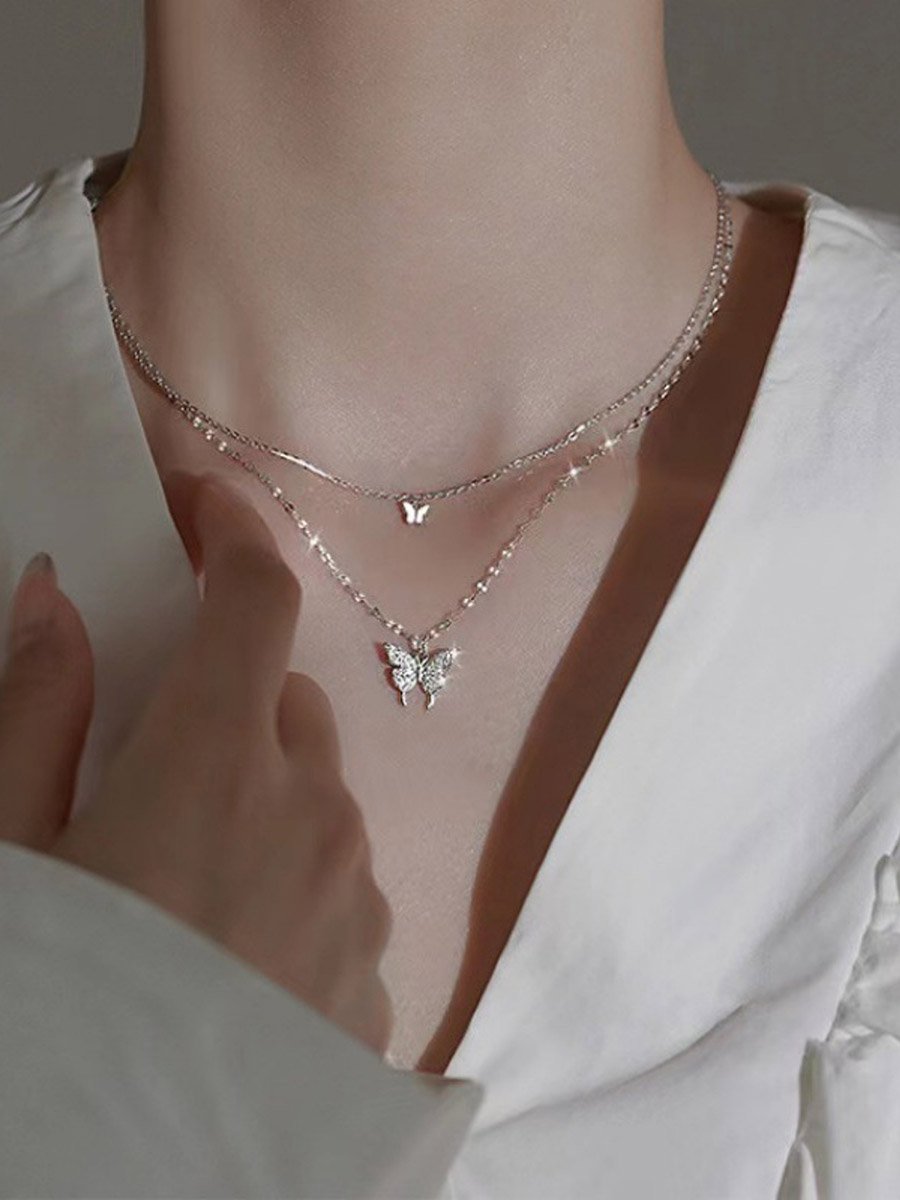 Butterfly Pendant Layered Necklace