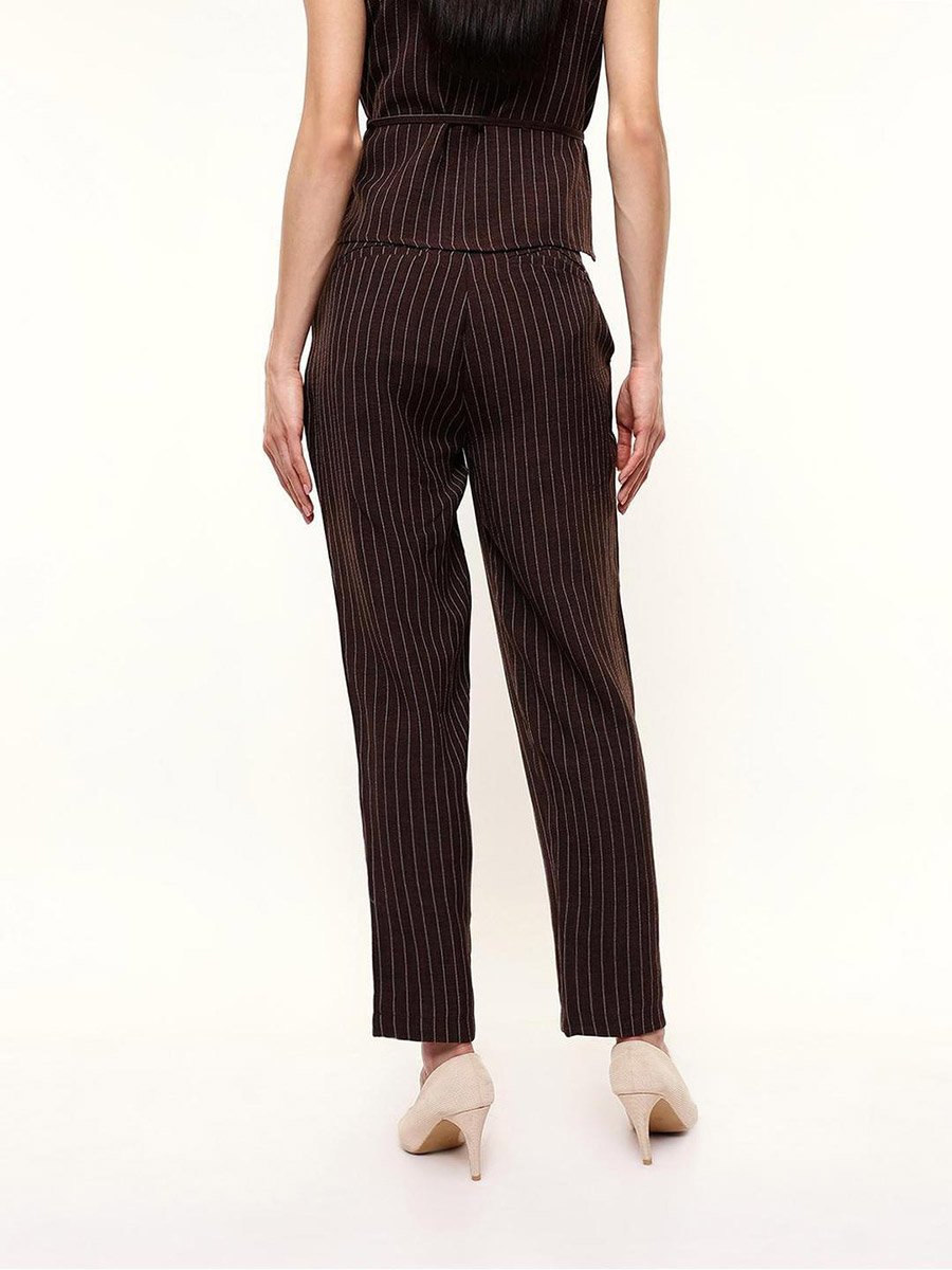 Dark Brown Striped Straight Fit Chinos
