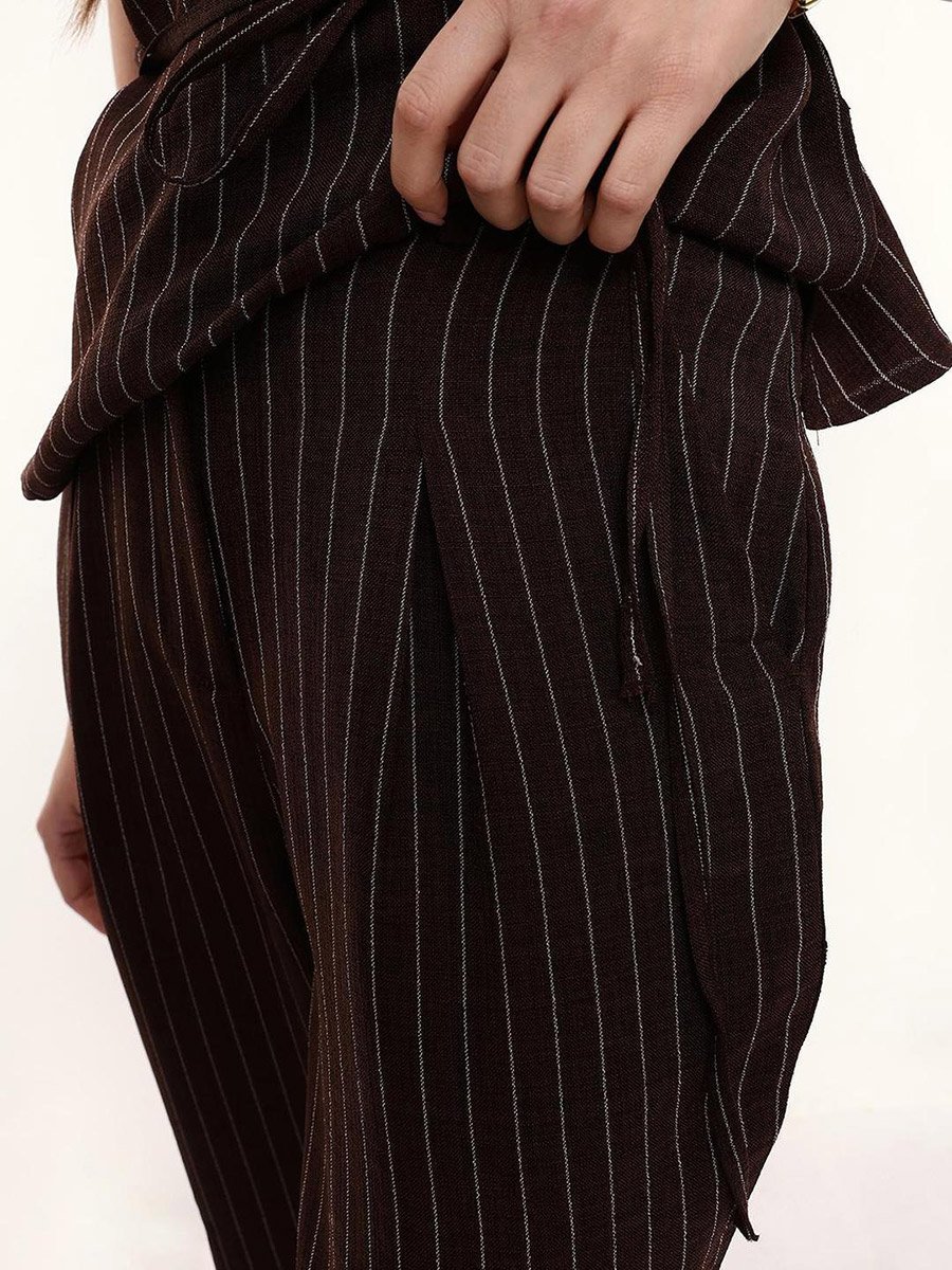 Dark Brown Striped Straight Fit Chinos