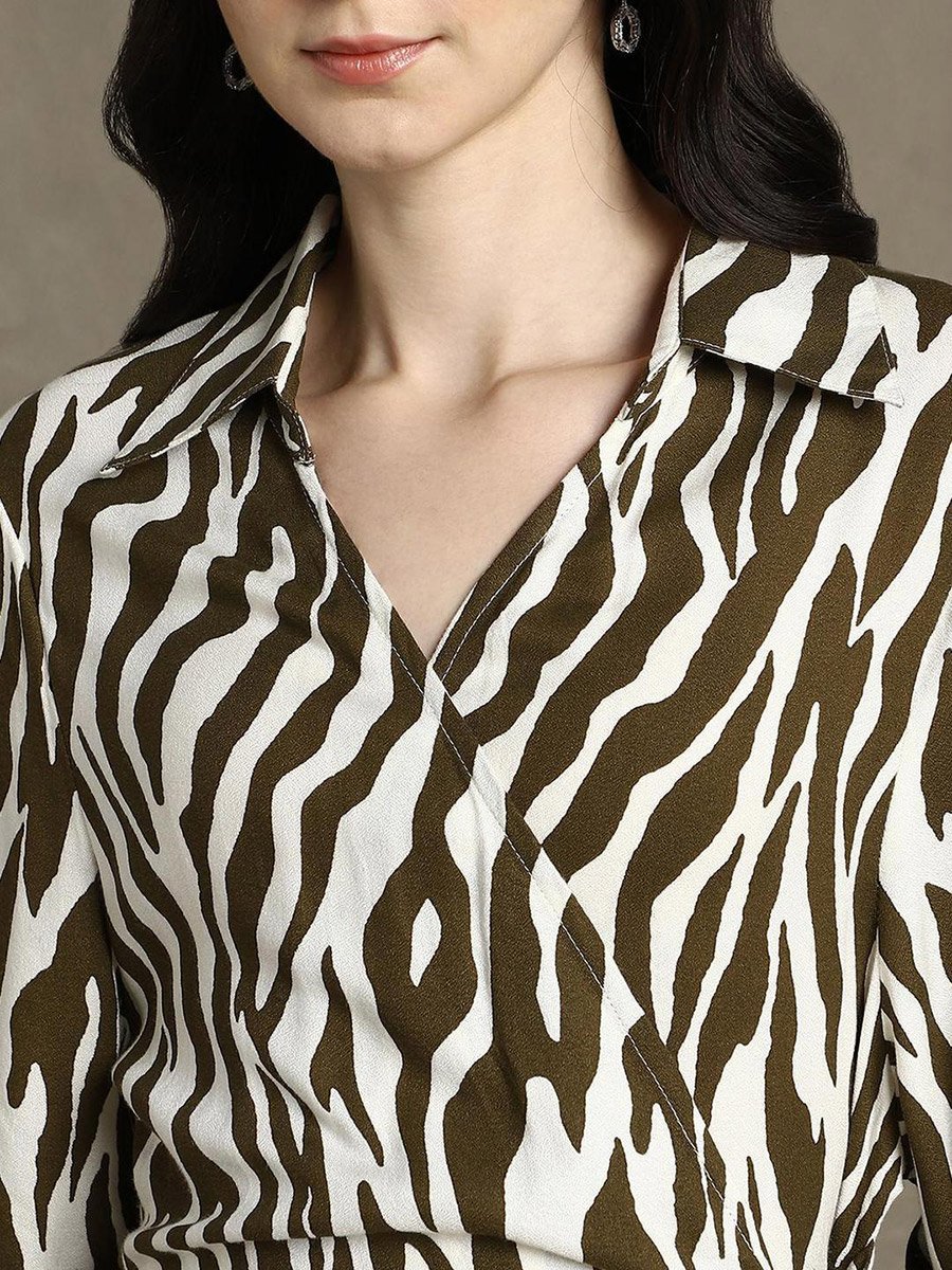 Brown Animal Print Wrap Mini Dress