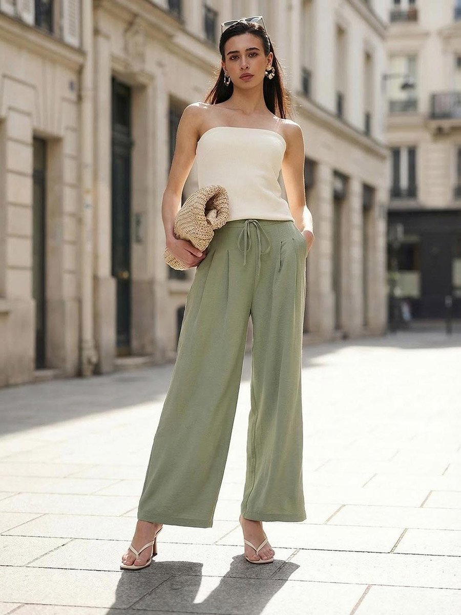 Light Olive Solid Relaxed Fit Trousers