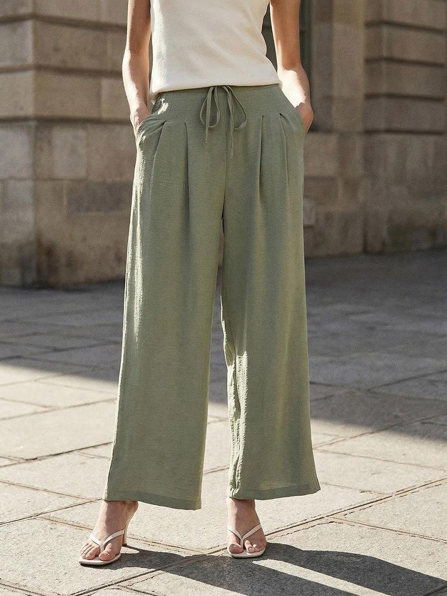 Light Olive Solid Relaxed Fit Trousers