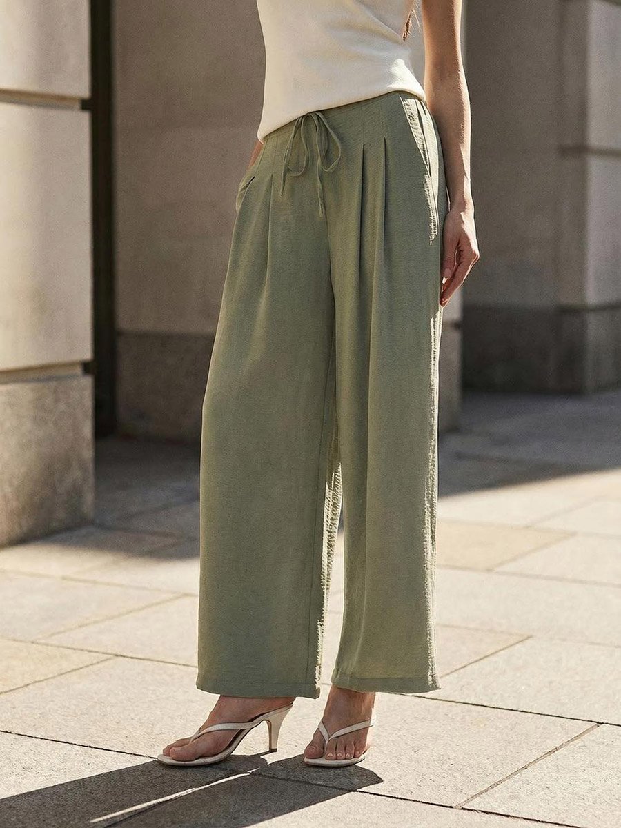 Light Olive Solid Relaxed Fit Trousers