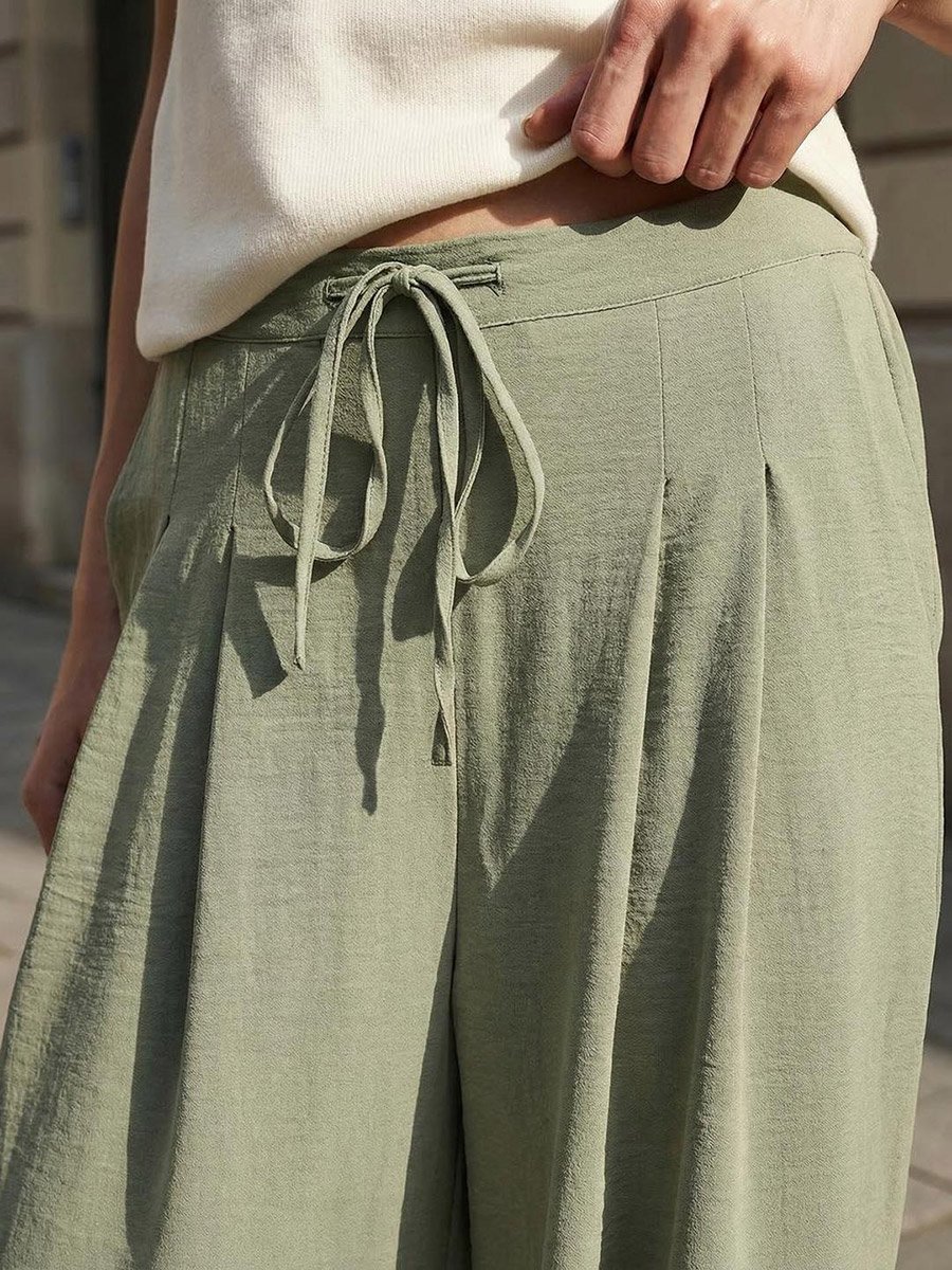 Light Olive Solid Relaxed Fit Trousers