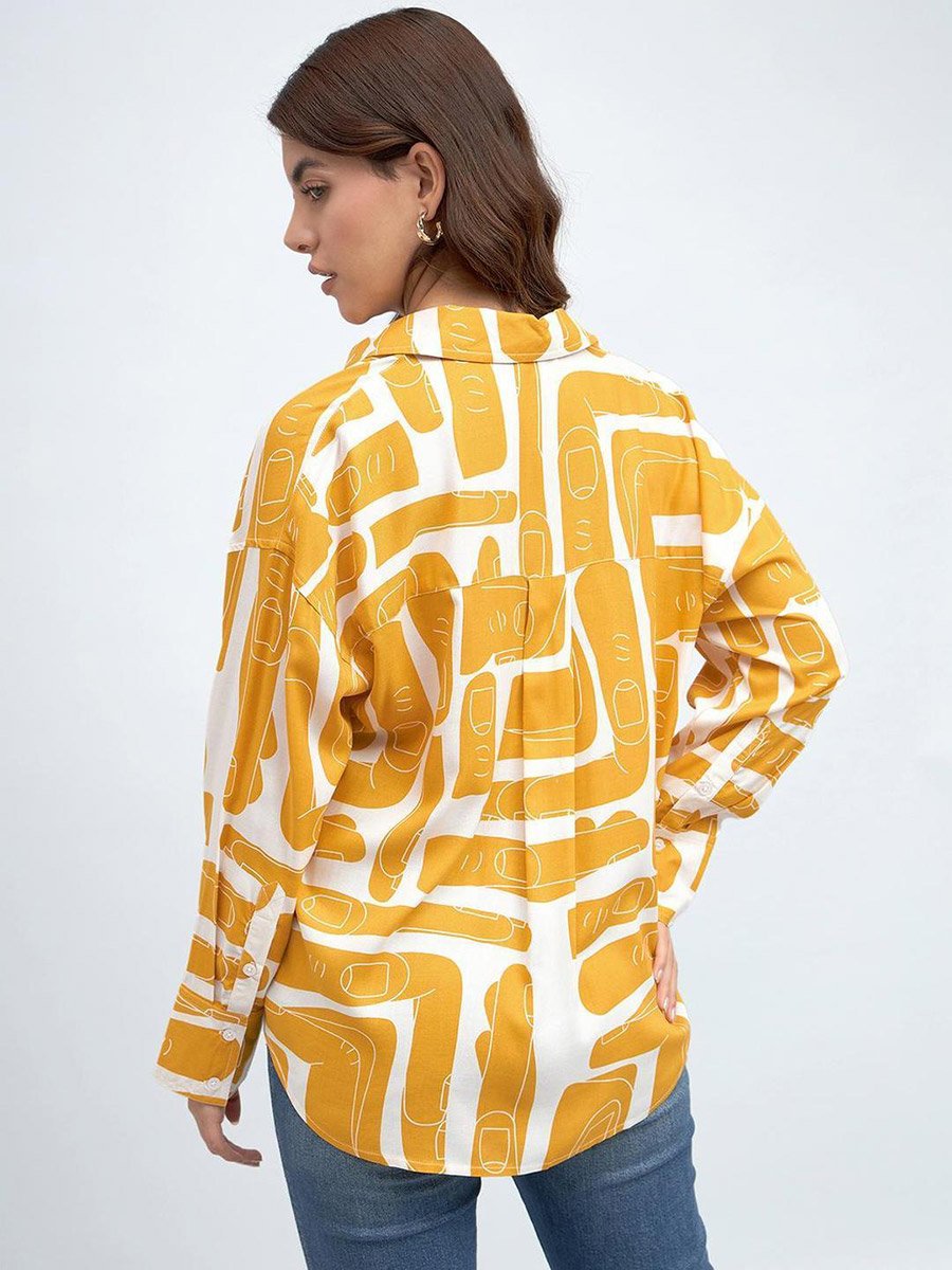 Mustard Rayon Printed Relaxed Shirt