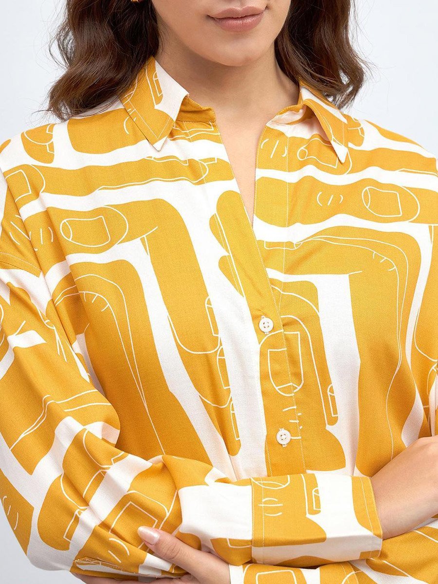 Mustard Rayon Printed Relaxed Shirt