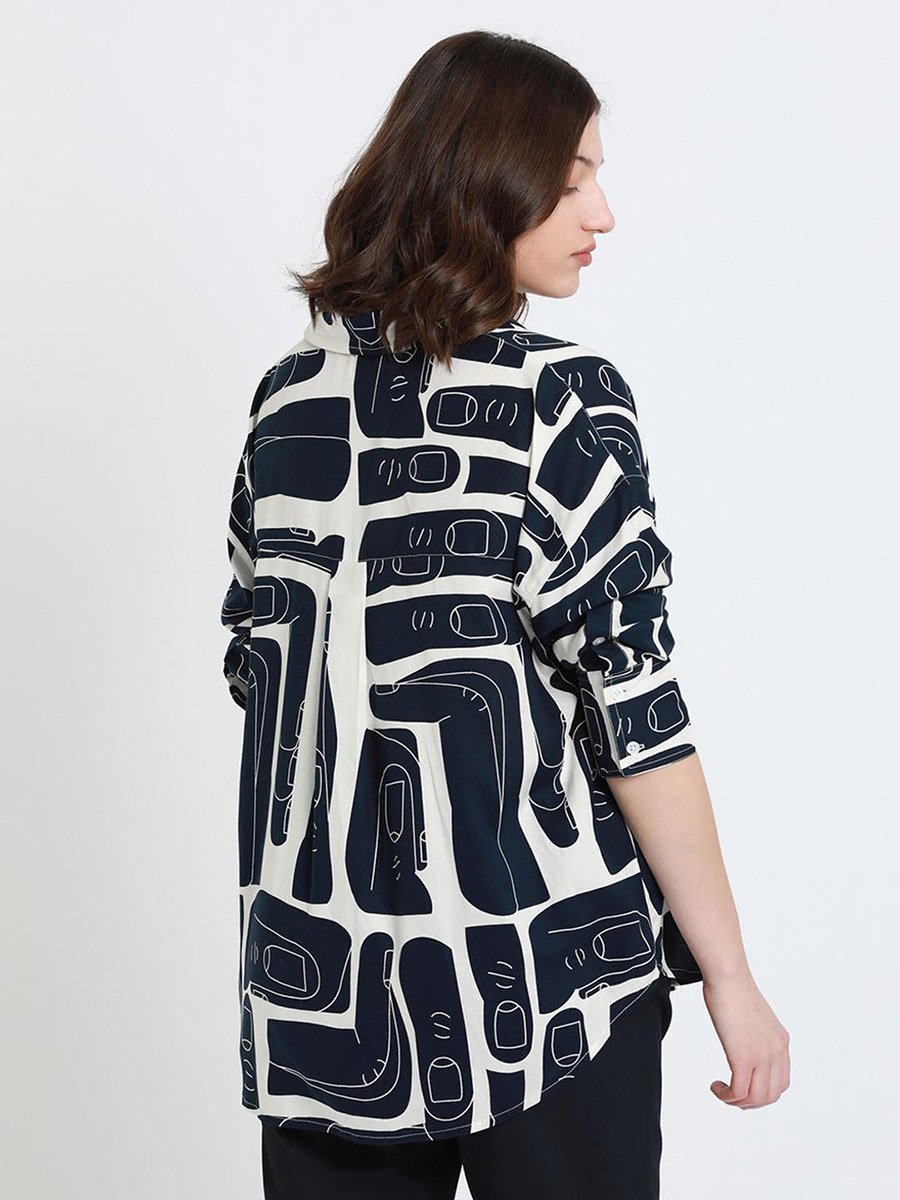Navy Blue Relaxed Fit Rayon Shirt