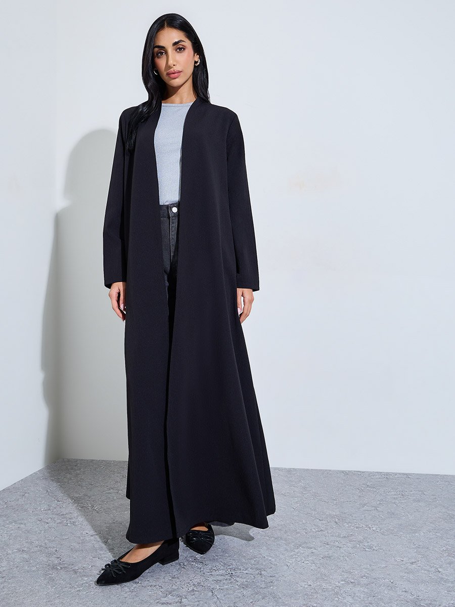 Black Front Open Lightweight Abaya