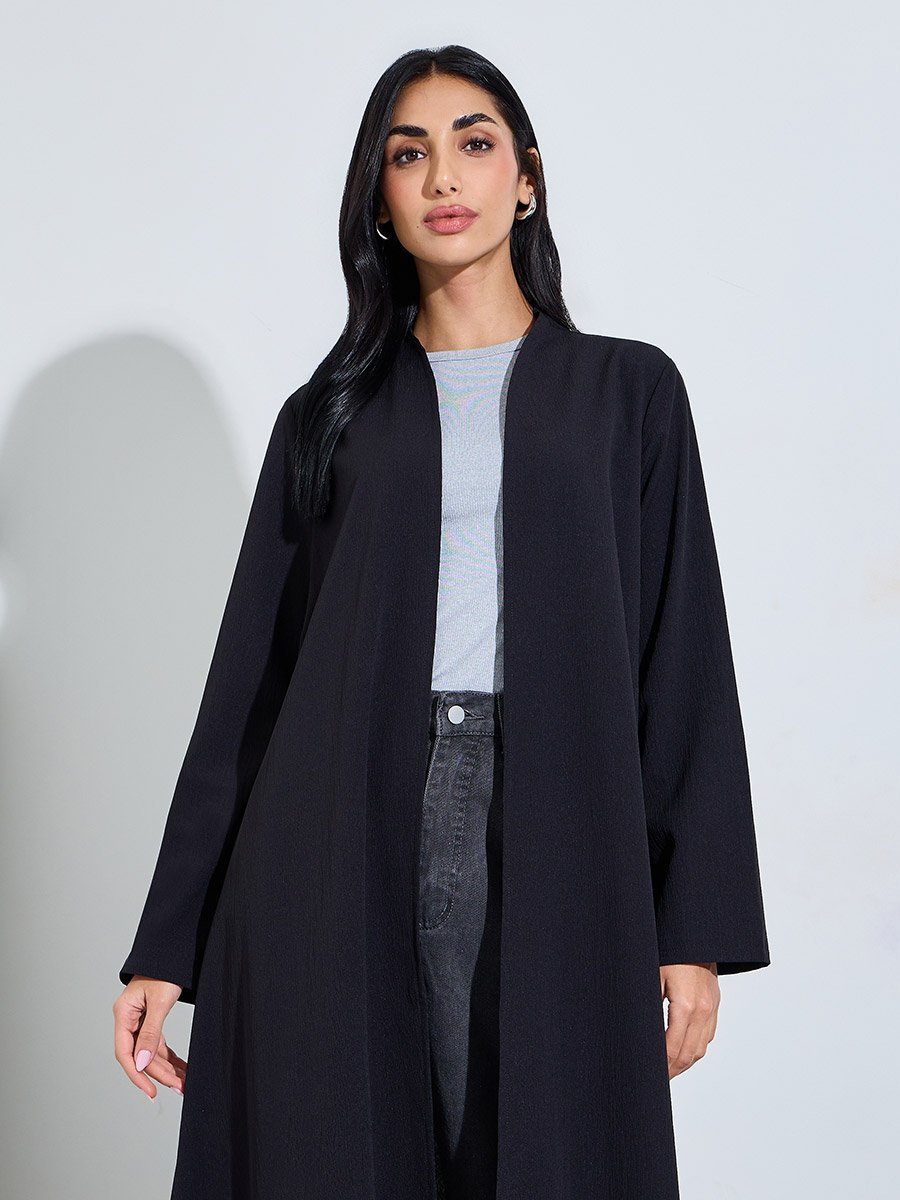 Black Front Open Lightweight Abaya
