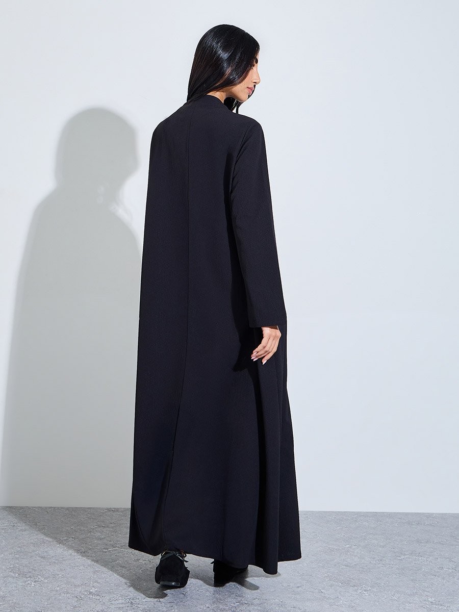 Black Front Open Lightweight Abaya