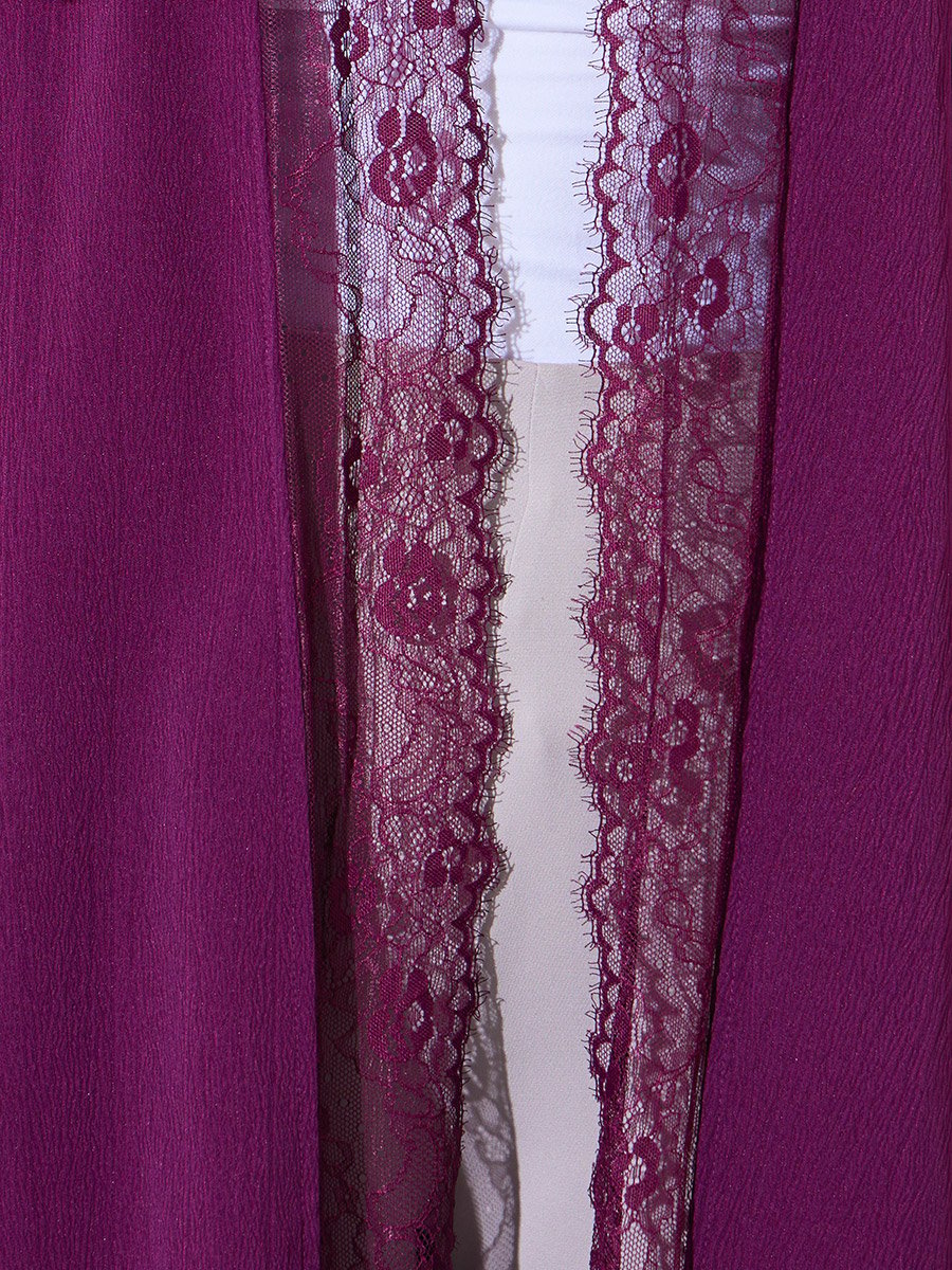 Purple Front Open Abaya with Lace Trim