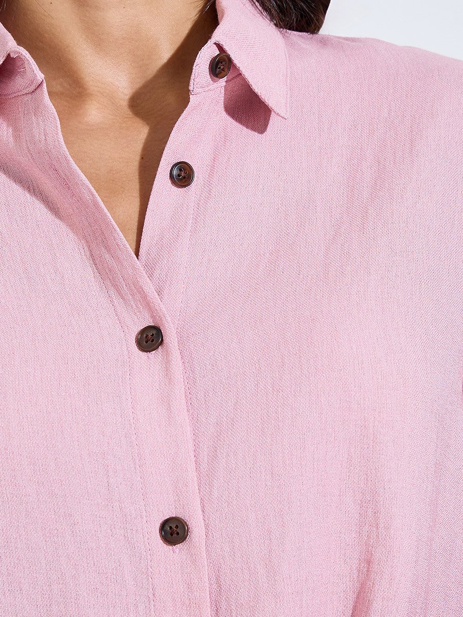 Pink Plain Longline Shirt and Pants Modest Set