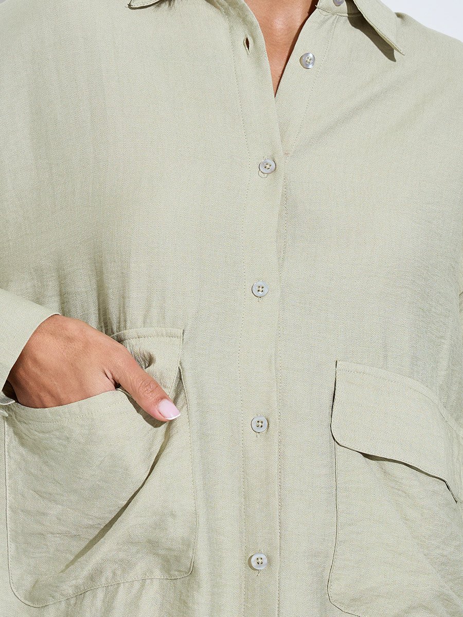 Green Oversized Shirt and Wide Leg Pants Modest Set