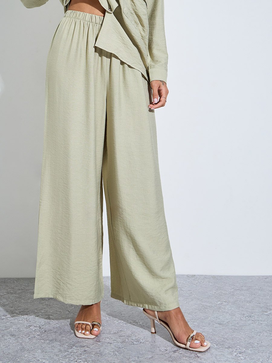 Green Oversized Shirt and Wide Leg Pants Modest Set