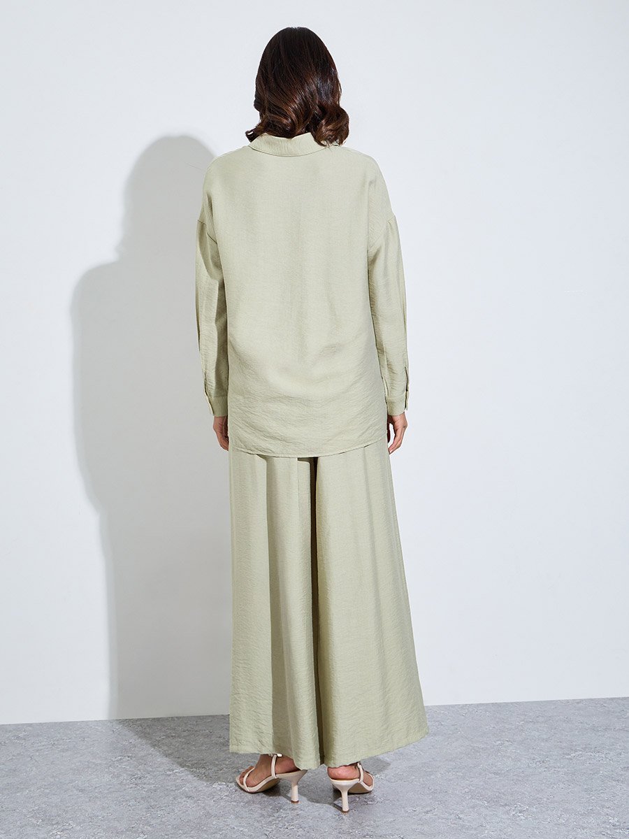 Green Oversized Shirt and Wide Leg Pants Modest Set