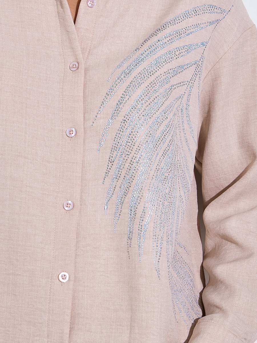 Beige Relaxed Shirt and Straight Leg Pants Modest Set